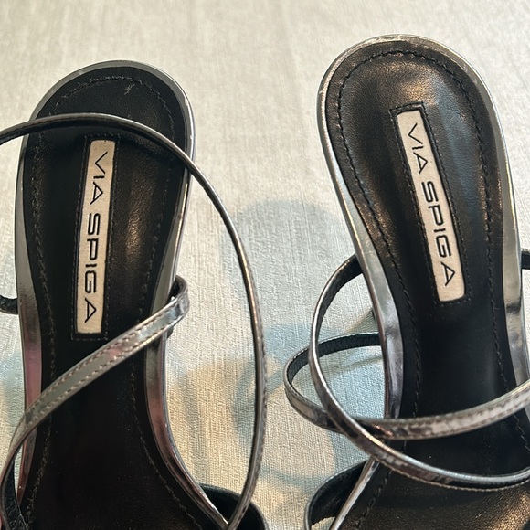 Via Spiga Strappy Metallic Stiletto Sandal Heels - Picture 2 of 9